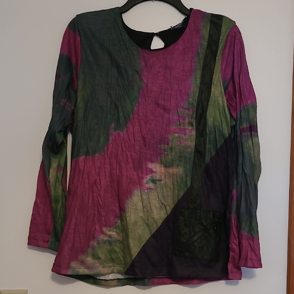 Picadilly Tie Dyed Crinkle Look Long Sleeve Sweater SZ M